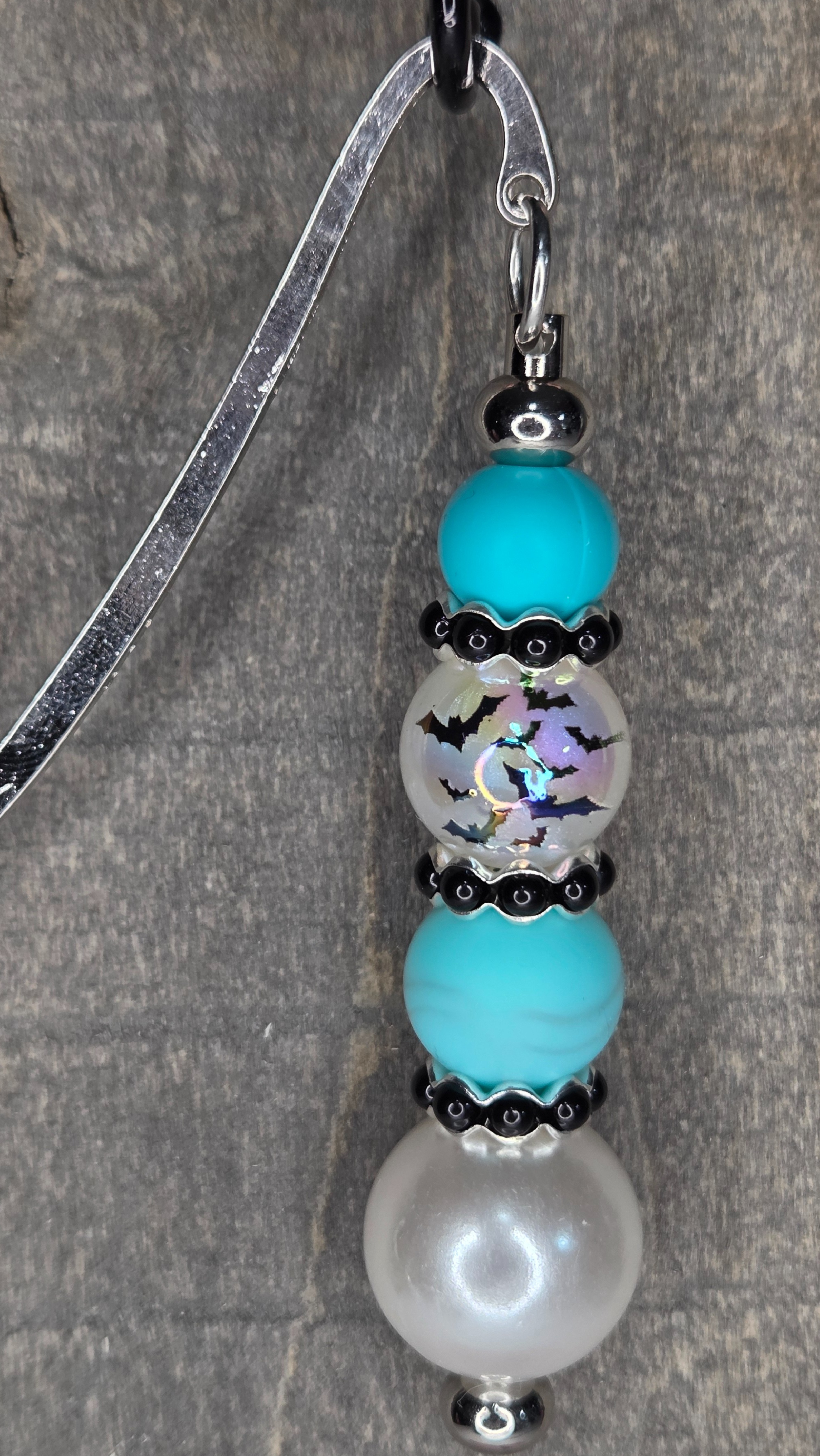 Turquoise with Bats - Beadable Bookmark