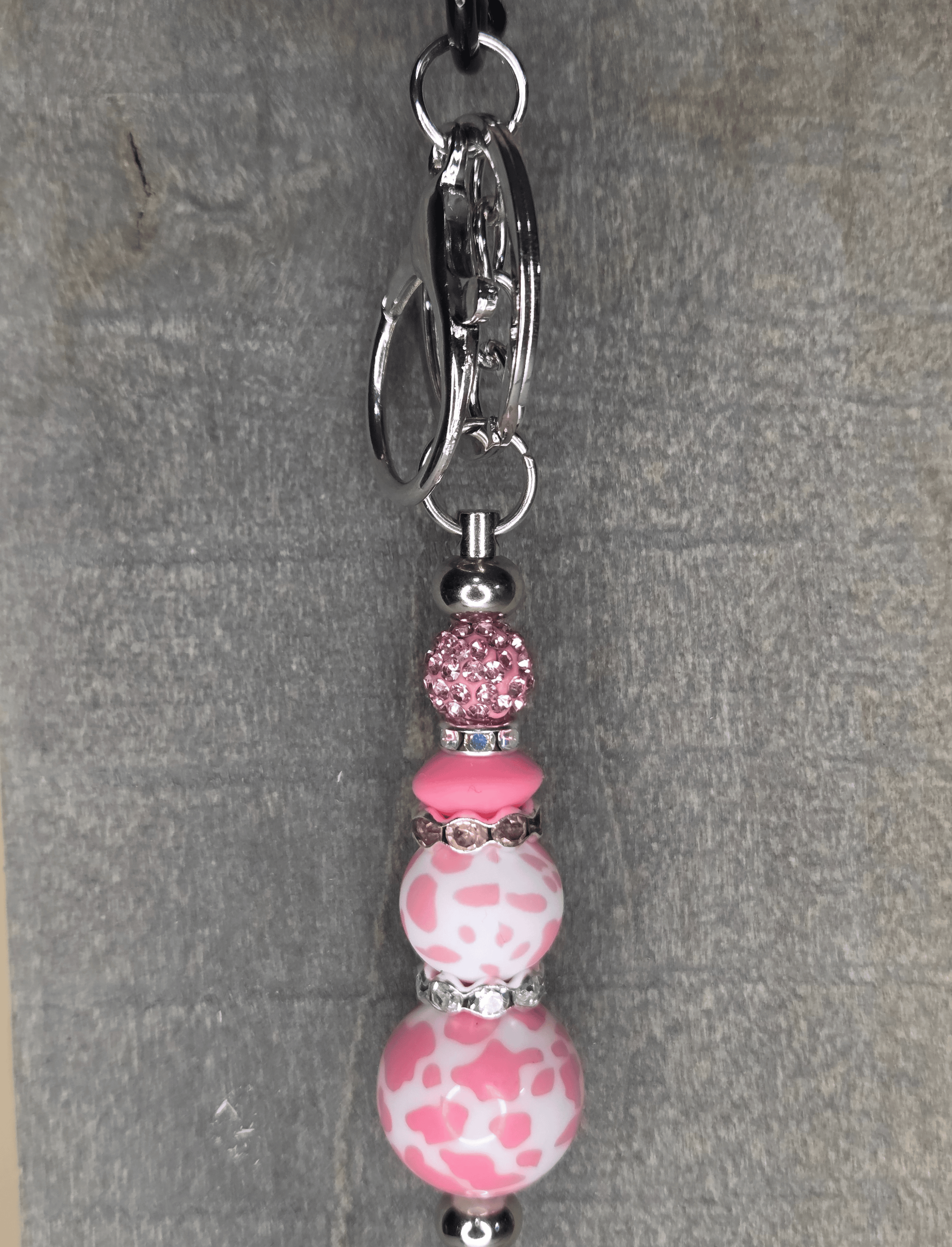 Pink Cow Print - Beadable Keychain
