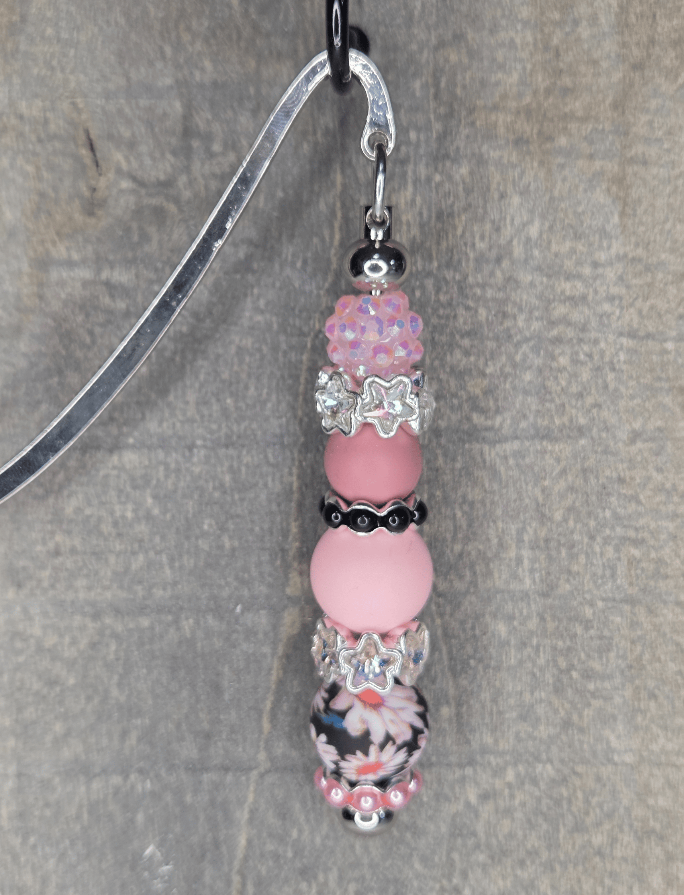 Pink, Black & Flowers - Beadable Bookmark