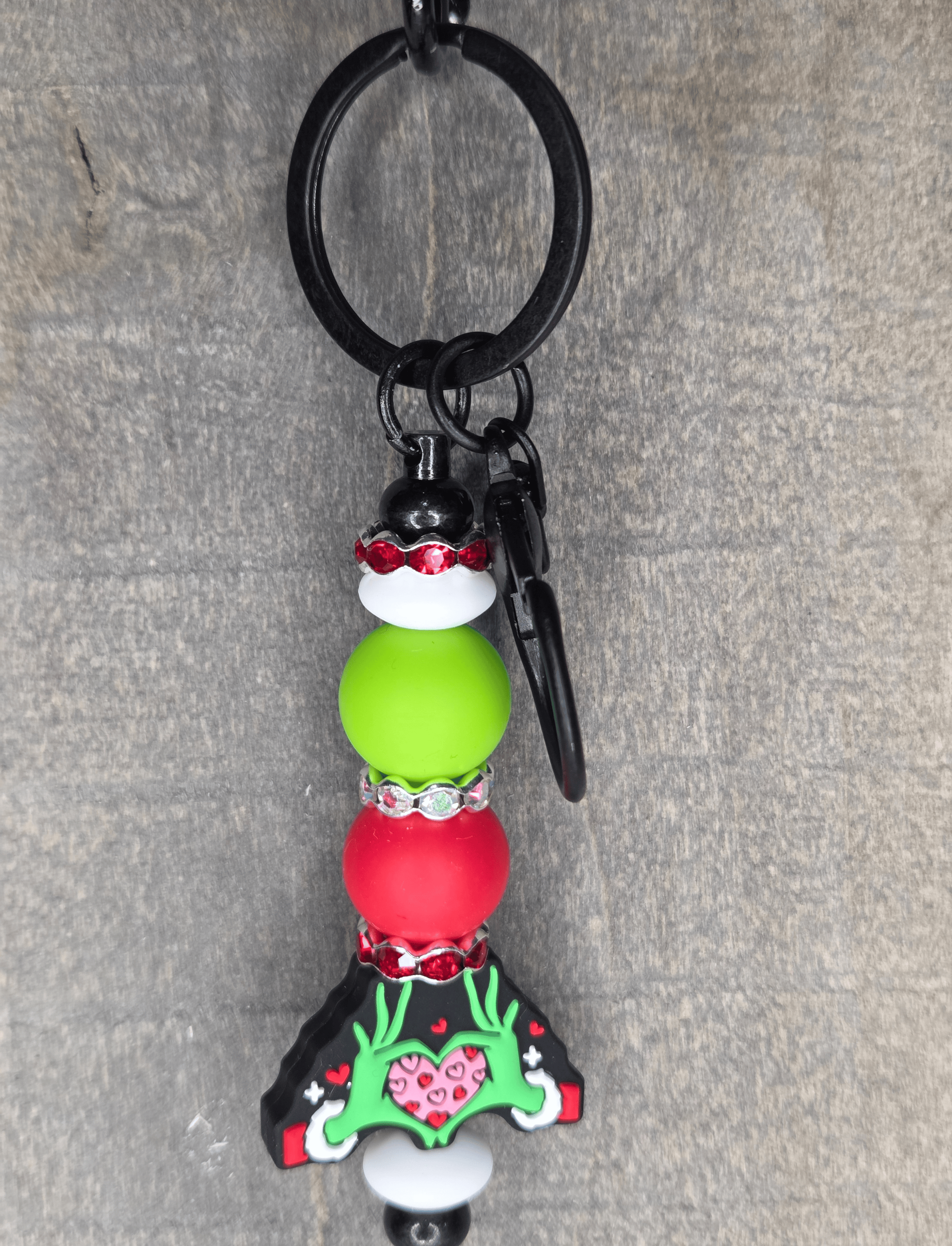 Grinch Hand Heart Focal - Beadable Keychain