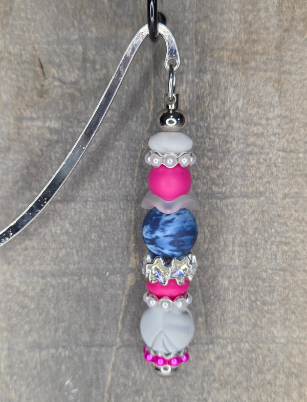 Pink White & Blue - Beadable Bookmark