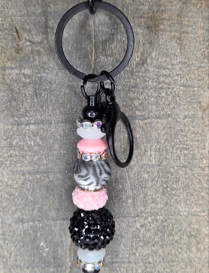 Pink & Black Zebra Print - Beadable Keychain
