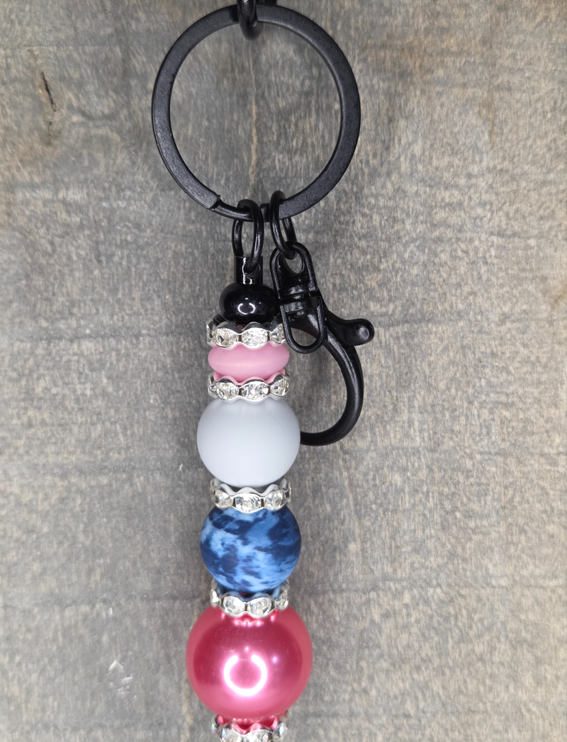 Pink, White & Blue - Beadable Keychain