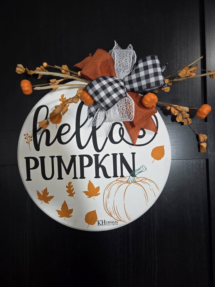 Hello Pumpkin 15" - Wooden Door Signs